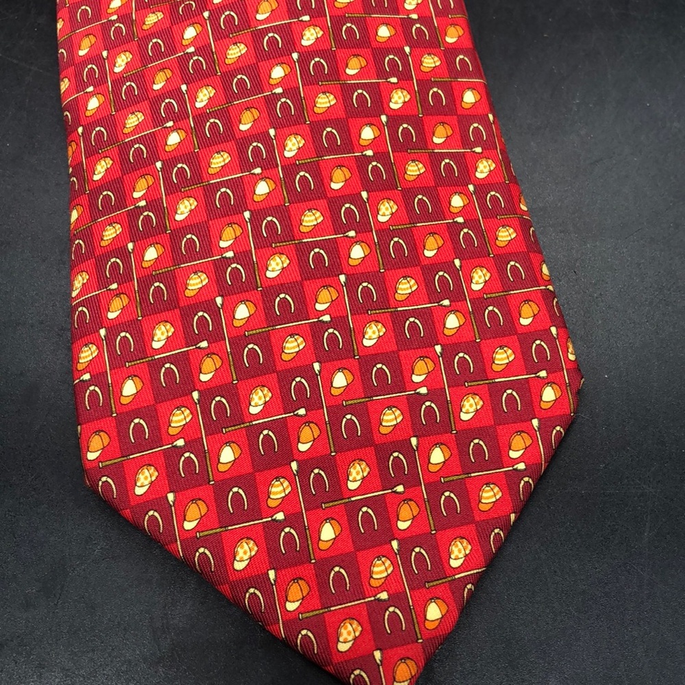 Ferragamo Red Horseshoe & Cap Silk Tie